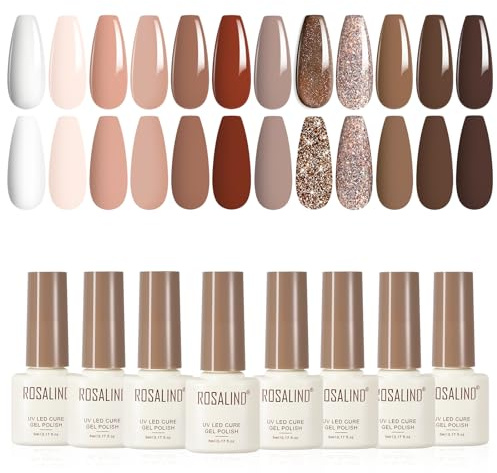 ROSALIND 12Colores Esmaltes Semipermanentes Para Uñas Blanco Marrón UV Gels
