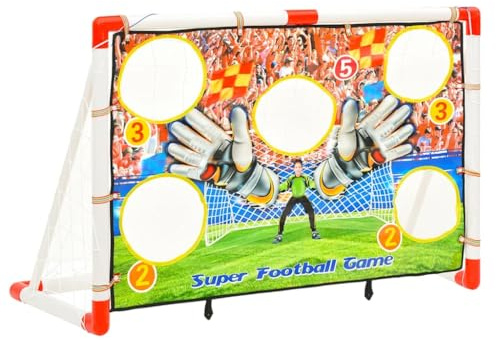 QUAHEAS Fotbollsmål set med målvägg 120 x 51 x 77,5 cm, vikbar med nät, pump, boll, markspett, väderbeständig för barn, ungdom, fritid i trädgården, park, hall, gräsmatta, bärbar, robust