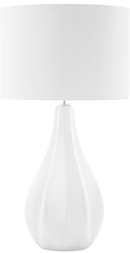 Beliani Stilvolle Tischlampe geschwungener Lampenfuß Kunstseide weiß hellbeige Santee