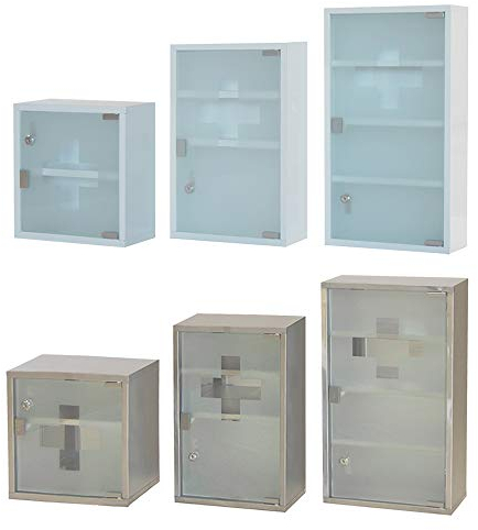 Style home Medizinschrank Edelstahl Arzneischrank,abschließbarer Erste-Hilfe-Schrank Medikamentschrank Apothekerschrank mit Glastür und 2 Schlüsseln, 30x30x12cm (Silber,2 Fächer)