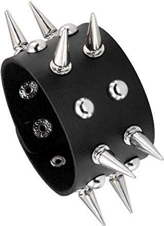 MILAKOO Bracciale in pelle nera punk con rivetti Bracciale punk rock regolabile