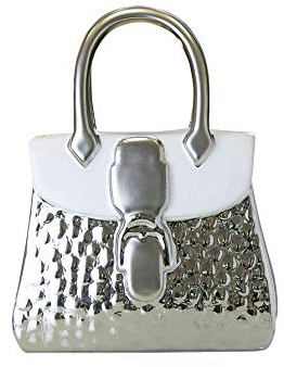 Gilde Sculpture Moderne Décoration ou Vase Sac à Main en céramique Blanc/Argent 19x25 cm
