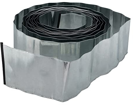 Relaxdays 2 x Rasenkante 10m, Beetbegrenzung aus Metall, verzinkt, flexibel, Umrandung f. Beet oder Rasen, 16cm hoch, Silber