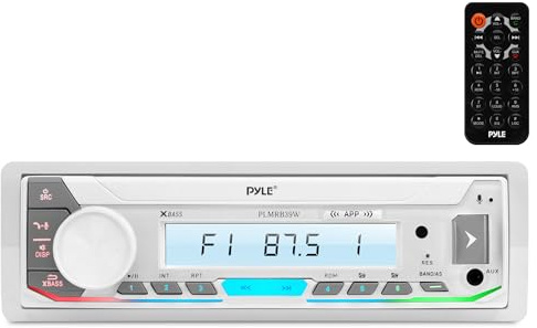 Pyle Marine Stereo Receiver Power Amplifier - AM/FM/MP3/USB/Aux/SD Card Reader Marine Stereo Receiver, Single Din, 30 Preset Memory Stations, LCD Display with Remote Control - PLMRB39W