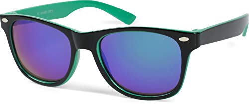 styleBREAKER Kinder Sonnenbrille Retro Nerd Design mit verspiegelten Gläsern | UV400 Schutz | Kunststoffrahmen | für Kleinkinder 18 Monate bis 4 Jahre, Gestell Schwarz-Grün/Glas Grün verspiegelt
