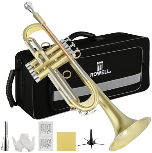 ROWELL Trumpet Standard Bb Trumpet Set Professional Trumpets Brass Trumpets for Beginners with Deluxe Hand Case,Gloves,7C Mouthpiece (Antique Finished)