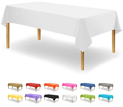 Party Dimensions White Disposable Plastic Tablecloth for Rectangle Tables (12 Pack) Table Cloths for Parties, Events & Weddings, Indoors Outdoors, 54 x 108 inches, Plastic Table Cover