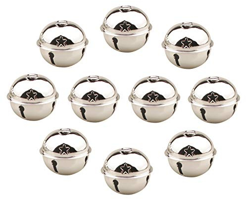 HUASUN Julklockor 10 st 5 cm bjällerklockor färgglada hantverksklockor fem-punkts stjärna stora julklockor för julfest julgransdekoration gör-det-själv krans semester dekorationer (silver)