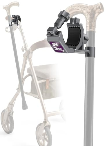Krückenhalter Rollstuhl Gehstockhalter Universal Stockhalter für Rollator Elektromobil Gehstützen Krücken Zubehör Verstellbare Halterung rutschfest Rohrbefestigung (Standard (16-28 mm Durchmesser))