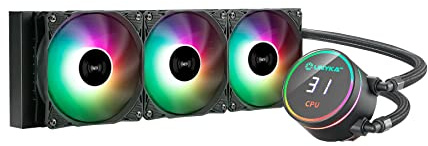 UNYKAch Refrigeración Líquida CPU AQUASTORM Black 360 Bomba Silenciosa, Display para Controlar Temperatura de CPU y Tres Ventiladores RGB con Sensor PWM