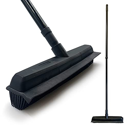 Rubber Broom Indoor with Telescopic Metal Handle, Silicone Broom Rubber Brush for Pet Hair Removal, Soft Indoor with 32cm Carpet Brush for Cleaning Pet Hairs and Dust