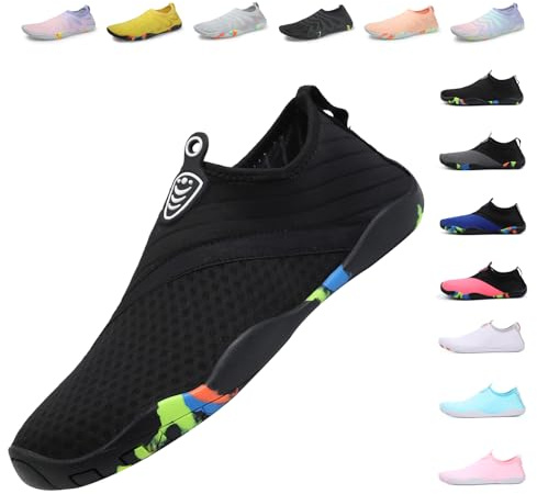 Unisex Badeschuhe Damen Schwimmschuhe Herren Wasserschuhe, Schnell Trocknend Leicht Atmungsaktiv Aquaschuhe EU Schwarz EU 39