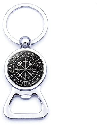 JHBTFQ Viking Apribottiglie Portachiavi, Novità Lega di Zinco/Vetro Norse Mito Figli Odino Chiave da Birra Portatile Bar Bevitore Regalo,Helm of awe bottle opener