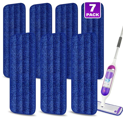 7 Pack Microfibre Mop Pads Washable for Spray Mops -Wet Dust Mop Pads | Reusable Mop Pads Multi-purpose for 13''-15'' Floor Mops - Mopping Dry Refills for Hardwood Tile Wood laminate Vinyl Ceramic