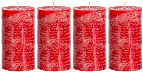 Brandsseller 4er Set Stumpenkerzen 9x15 cm – durchgefärbt & aus Paraffin – rustikale Kerzen mit langer Brenndauer – Dekokerzen für Tischdeko, Weihnachten & Feste – Rot