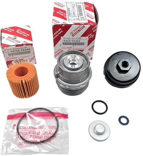 Genuine 04152-YZZA6 Oil Filter with Genuine 15620-40030 Oil Filter Housing Cap | Includes APSG Wrench, Cap Plug and Crush Washer | Compatible with Toyota 1.8L