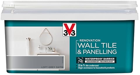 V33 Renovation Wall Tile & Panelling Paint, Loft Grey, 2L | No undercoat needed, High moisture resistance, Long-lasting & non-flaking finish, Ideal for bathrooms & kitchens