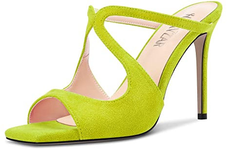 HEUIVZAR Mujer Alto High Aguja Heel Abierta Cuadrada Punta Sandalias Slip-on Slingback de Boda Dress 10 CM Heels Verde Lima 39 EU