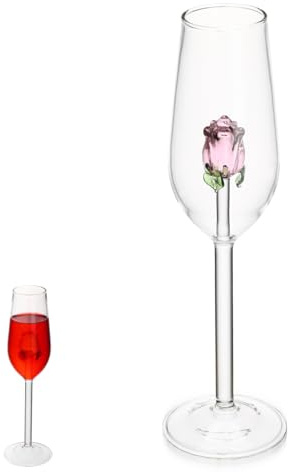 Luxshiny Coupe Rose En Verre Cristal 9.45 Pouces Avec Fleur Intérieure Élégante Gobelet Pour Réception Mariage Maison Cadeau