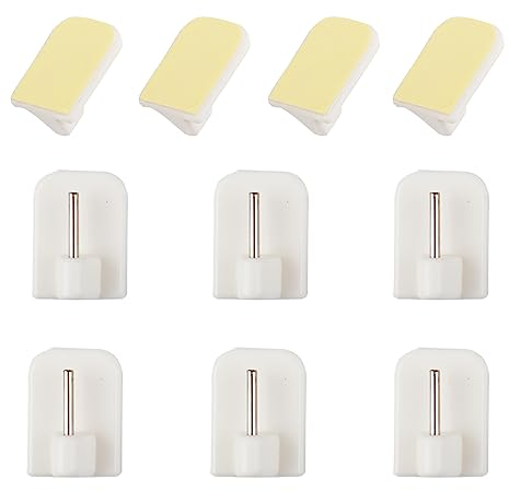 Honeyes 10Pcs Crochets Autocollants pour Barres de Rideaux Nettes Blanc Crochets Adhésifs Rideaux Crochet Fenêtre Adhésif pour enêtre Salle de Bain Cuisine Tringles à Rideaux (10PCS)
