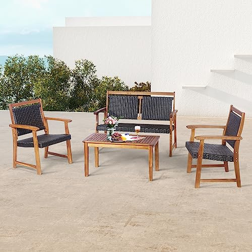 GIANTEX Gartenlounge Outdoor Möbelsets, Rattan Gartenmöbel Set, Garten Lounge Möbel Set, Sitzgruppe für 4 Personen mit Sitzkissen, Balkonmöbel Kleiner Balkon, Sitzgarnitur Gesprächsset für Terrasse