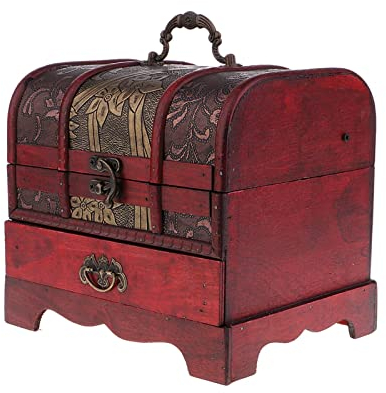 BONOOL Uhrenbox, handgefertigt, Vintage-Stil, chinesischer Schmuck, Uhrenbox mit Schloss, dekorativer Ring, Halskette, Organizer, Etui, 22 x 16 cm, Uhren-Organizer für Aufbewahrung und Präsentation