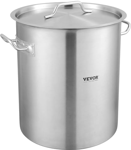 VEVOR Olla para Sopa de 39,7 L con tapa, Diámetro de 35 cm, Altura de 41 cm, Olla Grande de Acero Inoxidable con Asa y Colador, Llama Abierta e Inducción para Eventos Comerciales, Restaurantes
