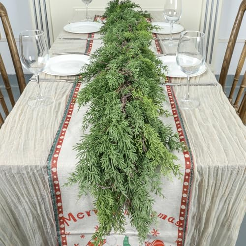Artgar 6 Ft Christmas Cedar Garland - Realistic Greenery Cypress Garlands - Real Touch Artificial Pine Garland Christmas Decorations for Outdoor Home Dining Table Mantel Stair Porch Winter Xmas Decor