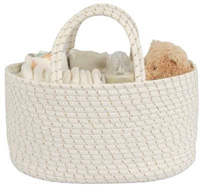 JUNBOLE Wickeltasche, Organizer, Baumwollseil, Babykorb, Kinderzimmer-Aufbewahrung und tragbare Tragetasche für Auto, ideales Geschenk für Babypartys, als Muss für Neugeborene, gestreift