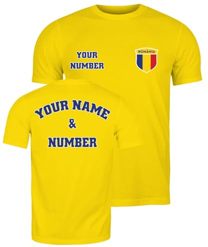 lepni.me Personlig fotbollströja för Män Rumänien | Ditt Namn och Nummer | Rumänska flaggan, märke | Anpassad t-shirt | fotbolls-EM 2024 (S Gul Flerfärgad)