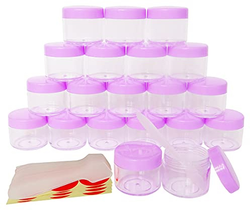Wopanxye 20 tarros pequeños de muestra de 15 ml, envases de cosméticos vacíos recargables de 15 g, tapa redonda de plástico, botella pequeña de 15 g para maquillaje, sombra de ojos, uñas, joyería en