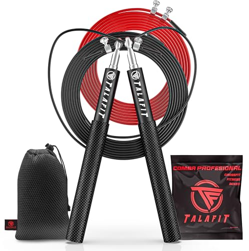 Professionelle TALAFIT Springseil Crossfit | Verstellbares Fitness-Springseil | Boxseil | Hochgeschwindigkeits-Kugellager | Inklusive Tasche (Schwarz)