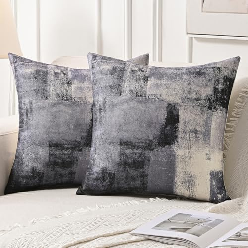 Jayusaror Federe Cuscini Divano 50 x 50 cm Copricuscini Divano Nero Grigio Bianco Copricuscini Decorativo Fodera Cuscino in Lino Set di 2 Federe Cuscini Estetici Astratti per Soggiorno