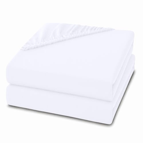 2 Pack 4ft Small Double Fitted Sheets 28cm Deep Pocket – Ultra Soft Comfortable Microfibre Bed Sheets, Breathable, Wrinkle, Fade & Shrink Resistant, Easy Care Bedding (White, 4ft Small Double)