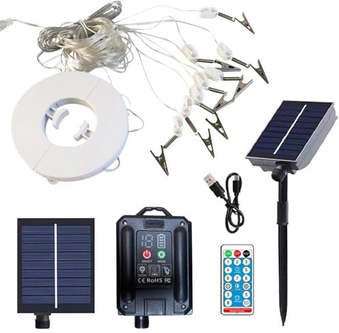Lampe solaire d'extérieur pour parasol de terrasse - Lampe solaire d'extérieur avec chargement USB - Lampe solaire avec télécommande - Lampe solaire pour parasol