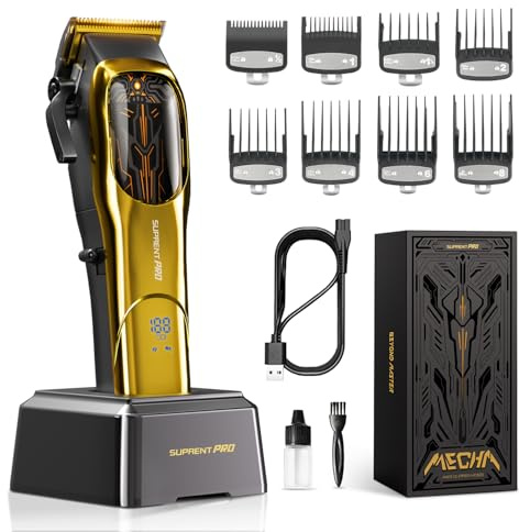 SUPRENT Tondeuse Profi Haarschneidemaschine, Haarschneider Herren Bürstenloser Motor mit Hohem Drehmoment & DLC-beschichteter Keramikklinge, Wiederaufladbar Haarschneider LED Display (Gold)