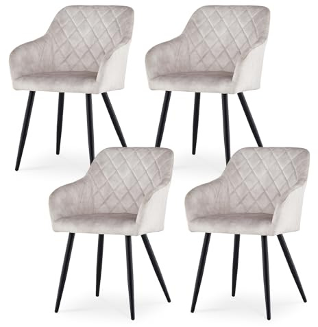 CLIPOP Esszimmerstühle 4er Set, Küchenstühle Grau Samtstoff Wohnzimmerstühle Polsterstühle mit Armlehne Metallbeine Polstersessel Stühle für Esszimmer Wohnzimmer Küche (4, Samt Wolkengrau)