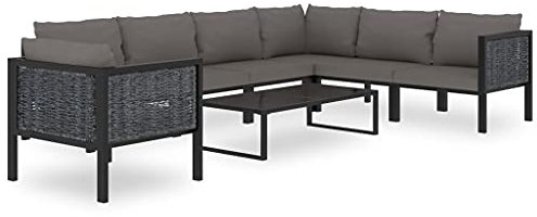 KATERYY 8-TLG. Garten-Lounge-Set mit Auflagen Poly Rattan Anthrazit,Edles LoungeSet aus PolyRattan: Modular, wetterfest und bequem für Garten, Terrasse und Patio
