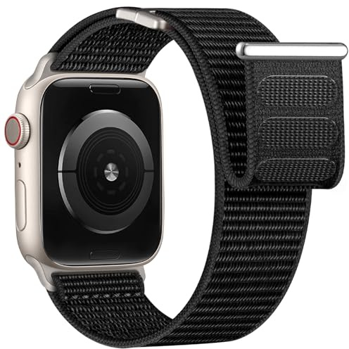 Oielai Nylon Band Compatible avec Bracelet Apple Watch 44mm 45mm 46mm 49mm 42mm Homme, Bracelets Tissu Sport Loop pour iWatch Ultra 3 Ultra 2 Serie 11 10 9 SE 8 7 6 5 4 3 2 1 Ultra, Noir
