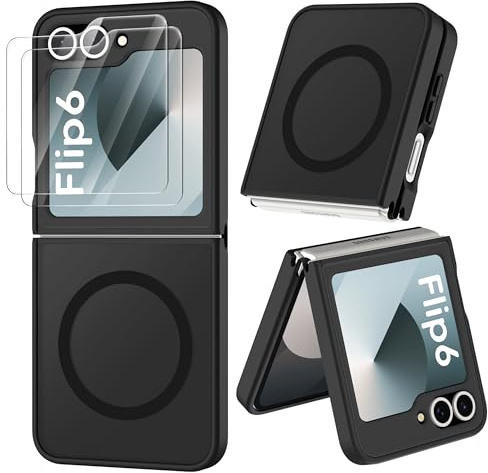 ORETECH für Samsung Z Flip 7 FE Hülle Kompatibel mit Mag Safe,Schwarz | mit Schutzfolie, Stoßfest Kratzfest Translucent Matt Handyhülle für Samsung Galaxy Z Flip 6 Case
