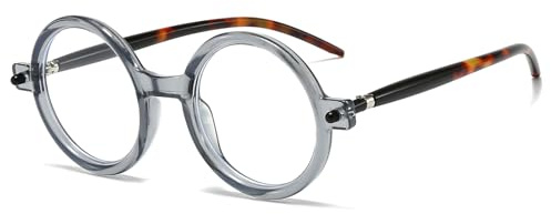 LJCZKA Brille mit Blaulichtfilter Rund Herren Damen Retro Runde Computer Brille Ohne Stärke Anti-Müdigkeit 90er Mode für PC, TV und Handy