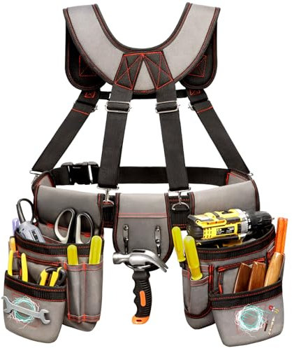 Tool Belt with Suspenders, Professional Toolbelts for Man, Magnetic Tool Pouch, Adjustable Utility Belt Tools Organizer, Heavy Duty Construction Work Bags Tool Pouch for Electrician, Carpenter