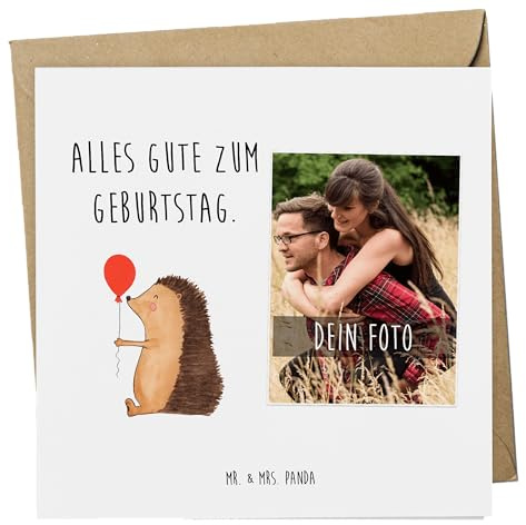 Mr. & Mrs. Panda Klappkarte mit Foto Igel Luftballon - Geschenk, Ballon, Geburtstag, karte eigenem, Herzlichen Glückwunsch, Fotokarte, Bild, Fotopostkarte, Lustige Sprüche, Happy Birthday, Postkarte