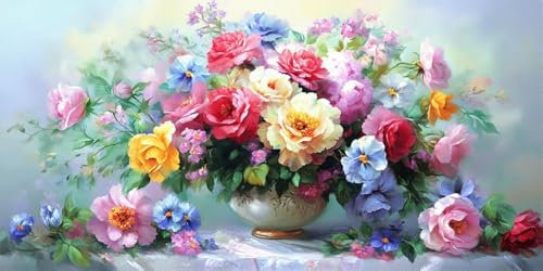 Malen Nach Zahlen Blume Malen Nach Zahlen Erwachsene Farbe DIY mit Rahmen Ölgemälde Set Malen Basteln mit Pinseln und Acrylfarben Kreativ Set für Erwachsene,Home Wand Dekor Geschenk 90x180cm E-1272