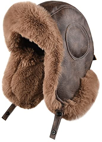 WDSOPK Wintermütze für Herren mit Ohrenklappen – Winddichte Soldatenmütze aus Leder für Männer und Frauen, braun, 56–60 cm (Khaki 6 7/8)