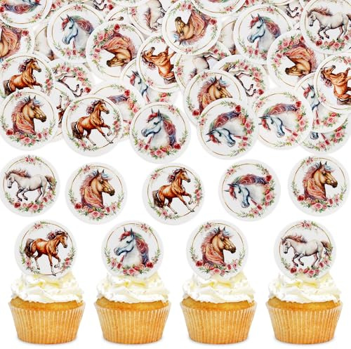 Blumomon 40 Stück Essbar Pferd Cupcake Topper Tiere Kuchen Dekoration Cowboy Cupcakes Babyparty Kindergeburtstag Party Supplie