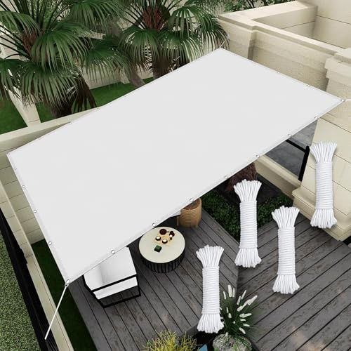 Vela Ombreggiante Sport Tenda 4 x 8 m Protezione Raggi UV Parasole Esterno Giardino Tendalino con Corde e Occhiello per Giardino Esterno Terrazza, Bianco