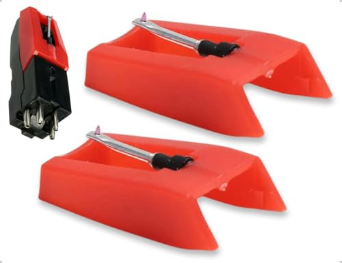 AOYEGIC 2 agujas para tocadiscos, accesorio de repuesto de aguja de diamante,Compatible con Crosley tocadiscos y Compatible con ION fonógrafos(rojo)