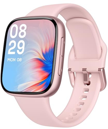 antfit Smartwatch Damen, AMOLED Ultra-Klar Display, 3ATM Wasserdicht zum Schwimmen, Fitnessuhr mit telefonfunktion Pulsmesser Schlafmonitor 100 Sportmodi, kompatibel Android iOS, Rosa
