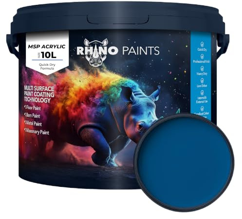 RHINO PAINTS Heavy Duty Concrete Floor Paint, Quick 3 hour Dry, Extremely Durable Industrial Grade Coating (Signal Blue 10L)